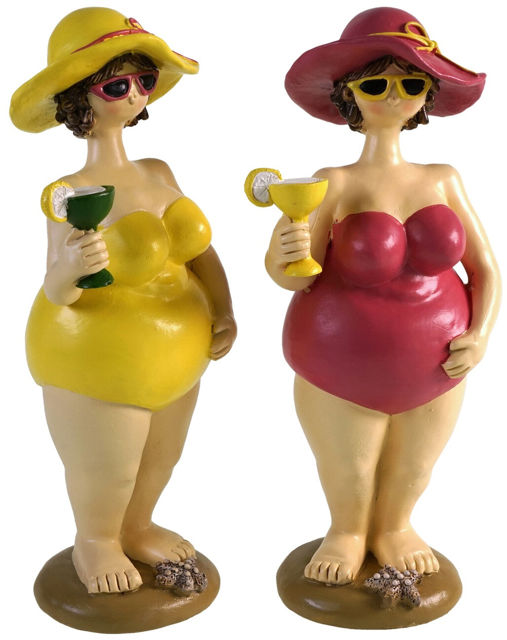 WV Dekofiguren "Badeladys mit Drink" 2er Set gelb & pink 9x7x21 cm