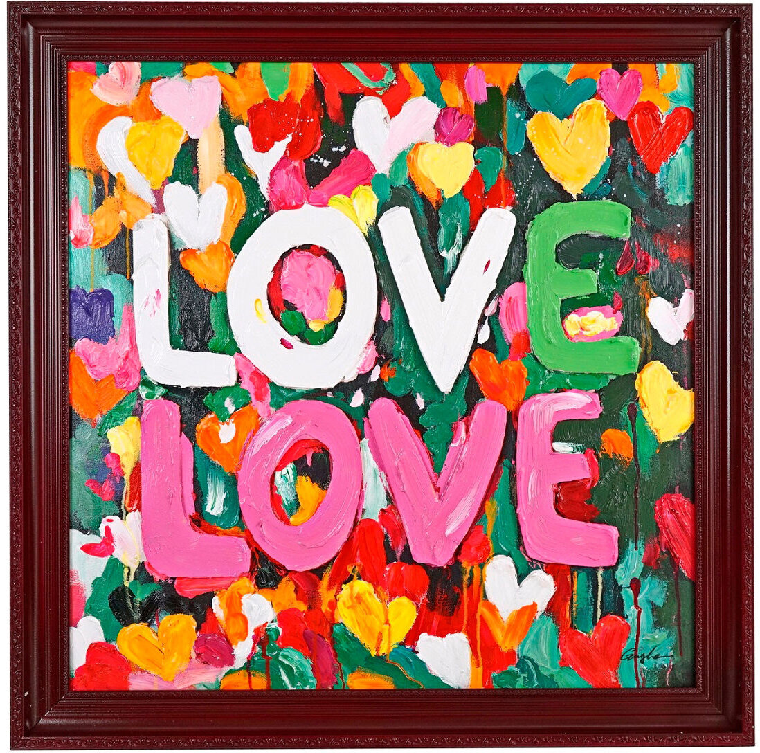 WV Bild "LOVE" bunte Herzchen Acryl auf Leinwand 97x97cm