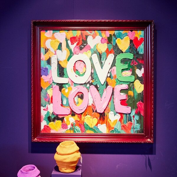 WV Bild "LOVE" bunte Herzchen Acryl auf Leinwand 97x97cm