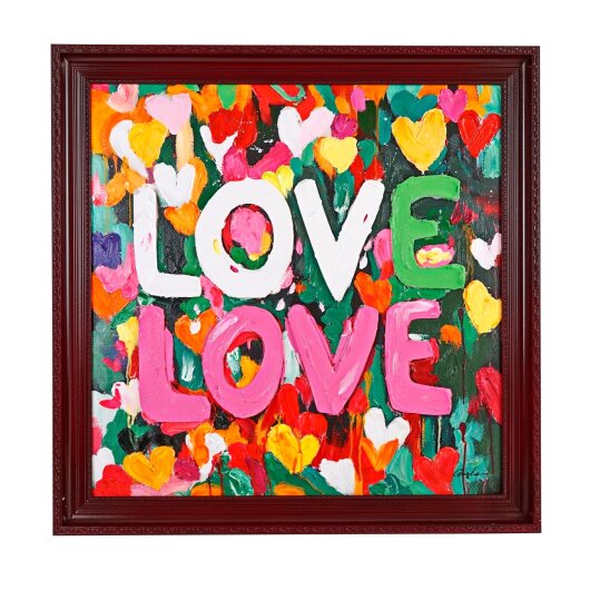 WV Bild "LOVE" bunte Herzchen Acryl auf Leinwand 97x97cm