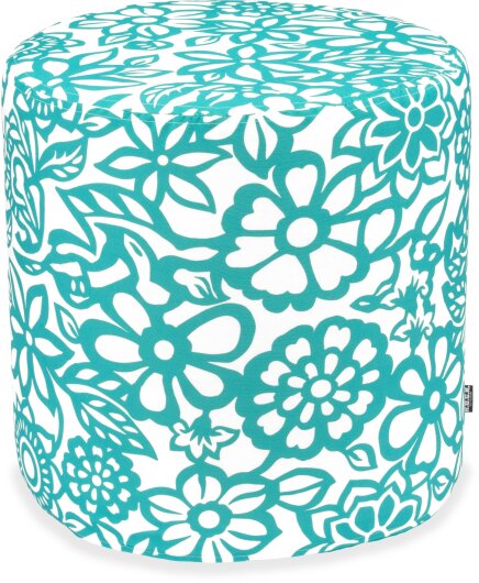 H.O.C.K. Paloma Outdoor Hocker Pouf rund ø45x45cm floral türkis