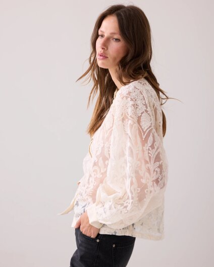 N.Y.A. | Summum Transparente Spitzenbluse creme weiß L