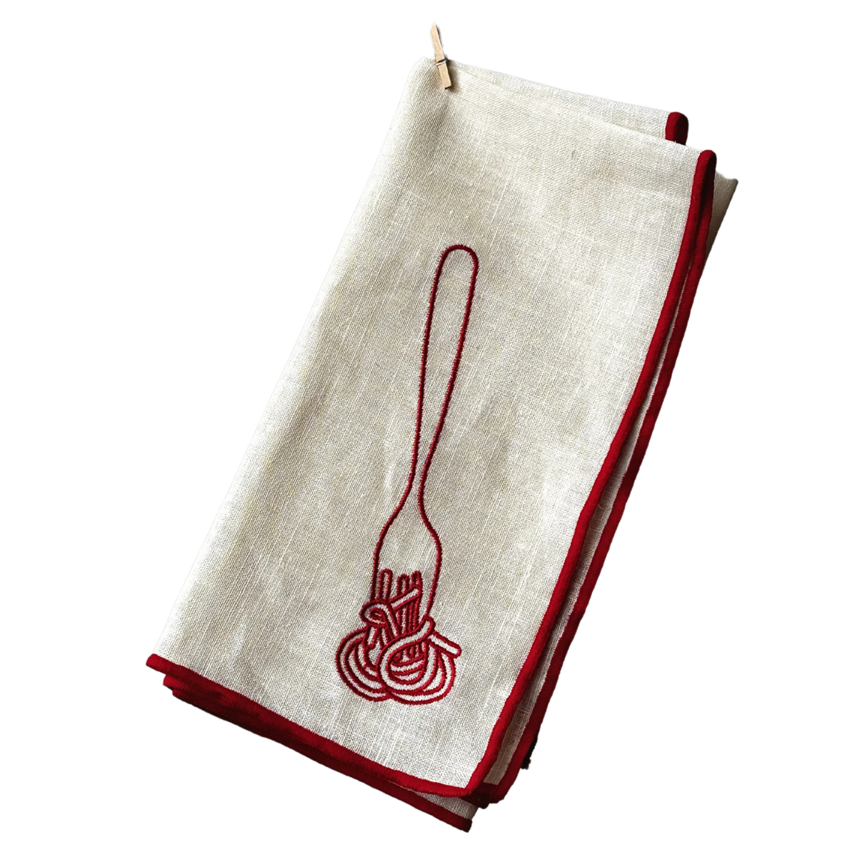 Maegen Servietten aus Leinen bestickt "Spaghetti" 2er Pack | beige