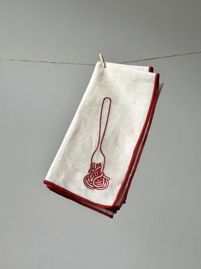 Maegen Servietten aus Leinen bestickt "Spaghetti" 2er Pack | beige