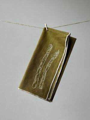 Maegen Servietten aus Leinen bestickt "Spargel"...