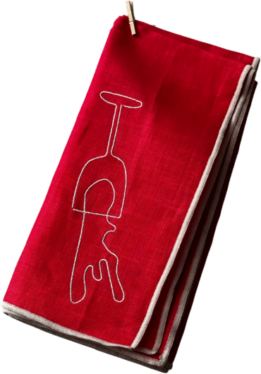 Maegen Servietten aus Leinen bestickt "Weinglas" 2er Pack | rot