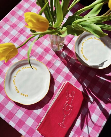 Maegen Servietten aus Leinen bestickt "Weinglas" 2er Pack | rot