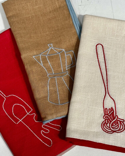 Maegen Servietten aus Leinen bestickt "Weinglas" 2er Pack | rot