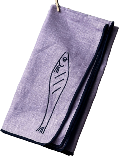 Maegen Servietten aus Leinen bestickt "Fisch" 2er Pack | lila