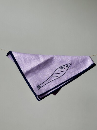 Maegen Servietten aus Leinen bestickt "Fisch" 2er Pack | lila