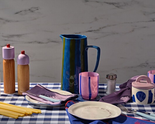 Maegen Servietten aus Leinen bestickt "Fisch" 2er Pack | lila