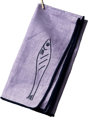 Maegen Servietten aus Leinen bestickt "Fisch"...