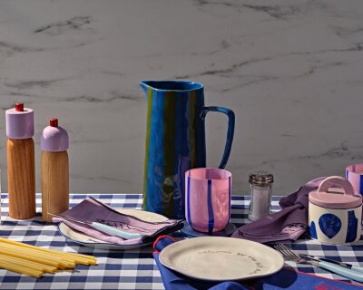 Maegen Servietten aus Leinen bestickt "Fisch" 2er Pack | lila