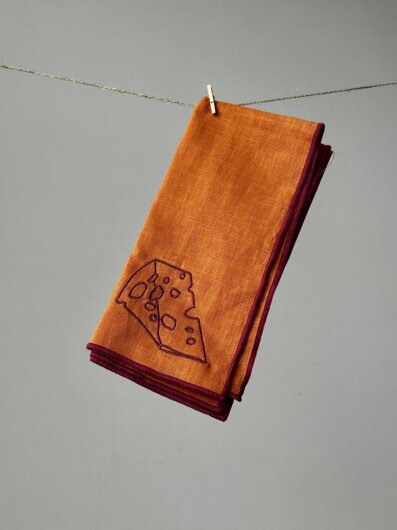 Maegen Servietten aus Leinen bestickt "Käse" 2er Pack