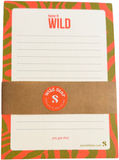 Wild Star Notizblock | Zebradesign olive orange