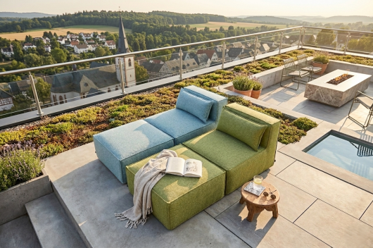 H.O.C.K. Zola Outdoor Hocker Fussteil ca. 95x85x35cm SAZU Aqua-Türkis
