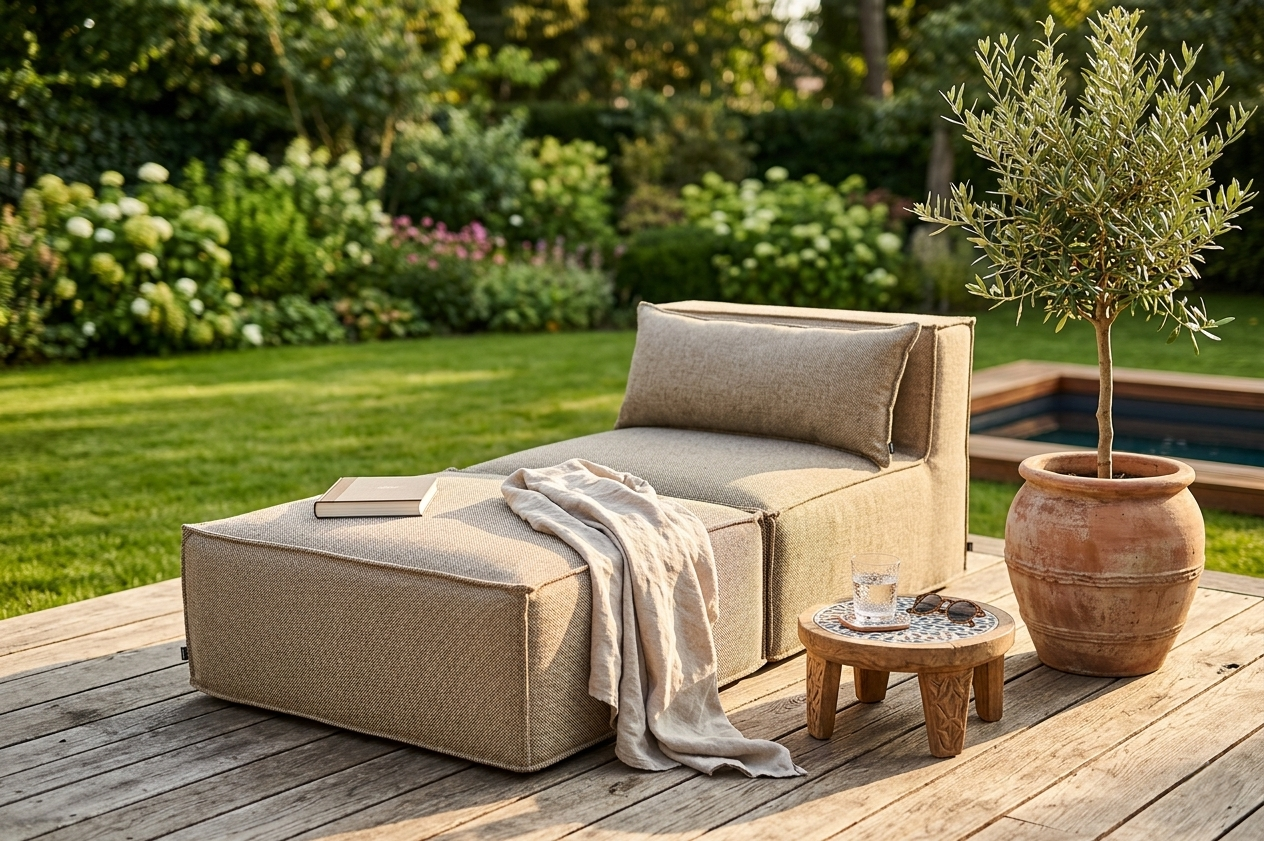 H.O.C.K. Zola Outdoor Hocker Fussteil ca. 95x85x35cm SAZU Beige-Taupe
