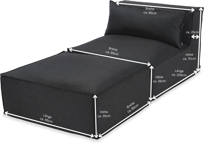 H.O.C.K. Zola Outdoor Hocker Fussteil ca. 95x85x35cm SAZU Anthrazit-Schwarz