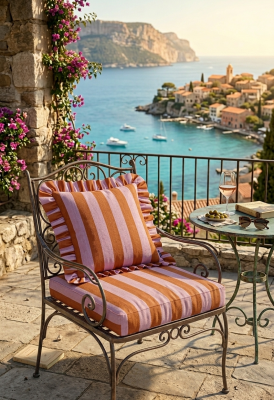 H.O.C.K. Riviera Stripe Outdoor Kissen mit Volant 45x45cm...