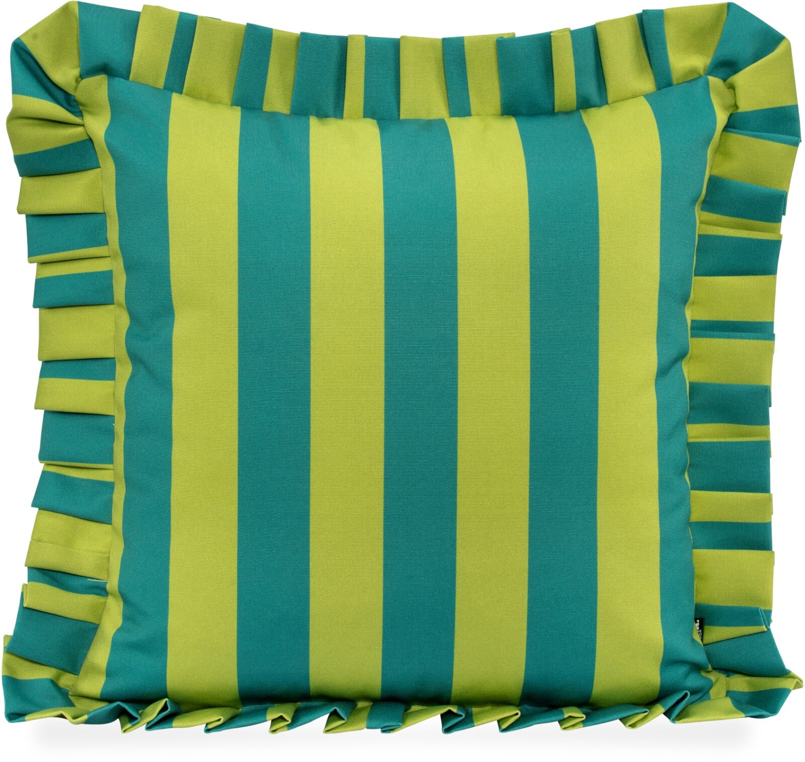 H.O.C.K. Riviera Stripe Outdoor Kissen mit Volant 45x45cm Green Petrol Streifen Rüschenkissen