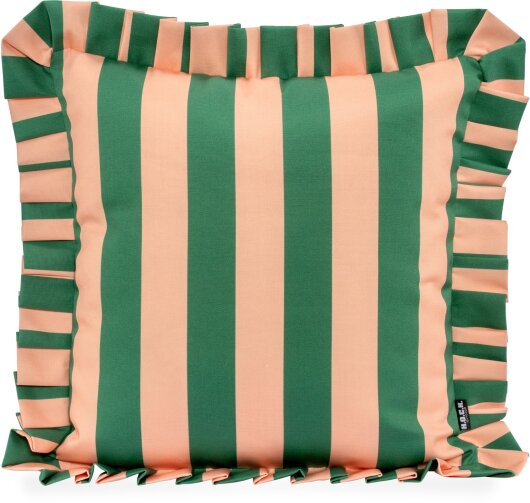 H.O.C.K. Riviera Stripe Outdoor Kissen mit Volant 45x45cm Green Rosé Streifen