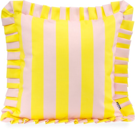 H.O.C.K. Riviera Stripe Outdoor Kissen mit Volant 45x45cm Yellow Rosé Streifen Rüschenkissen