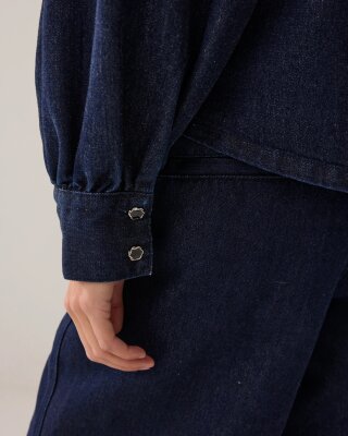 N.Y.A. | Summum Denim-Schleifenbluse mit Lurex