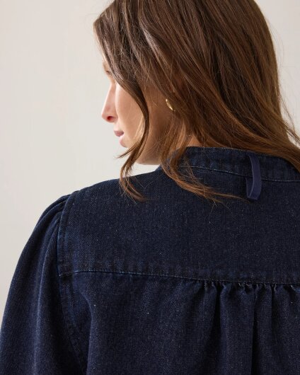 N.Y.A. | Summum Denim-Schleifenbluse mit Lurex L