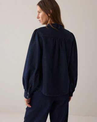N.Y.A. | Summum Denim-Schleifenbluse mit Lurex S