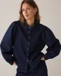 N.Y.A. | Summum Denim-Schleifenbluse mit Lurex S