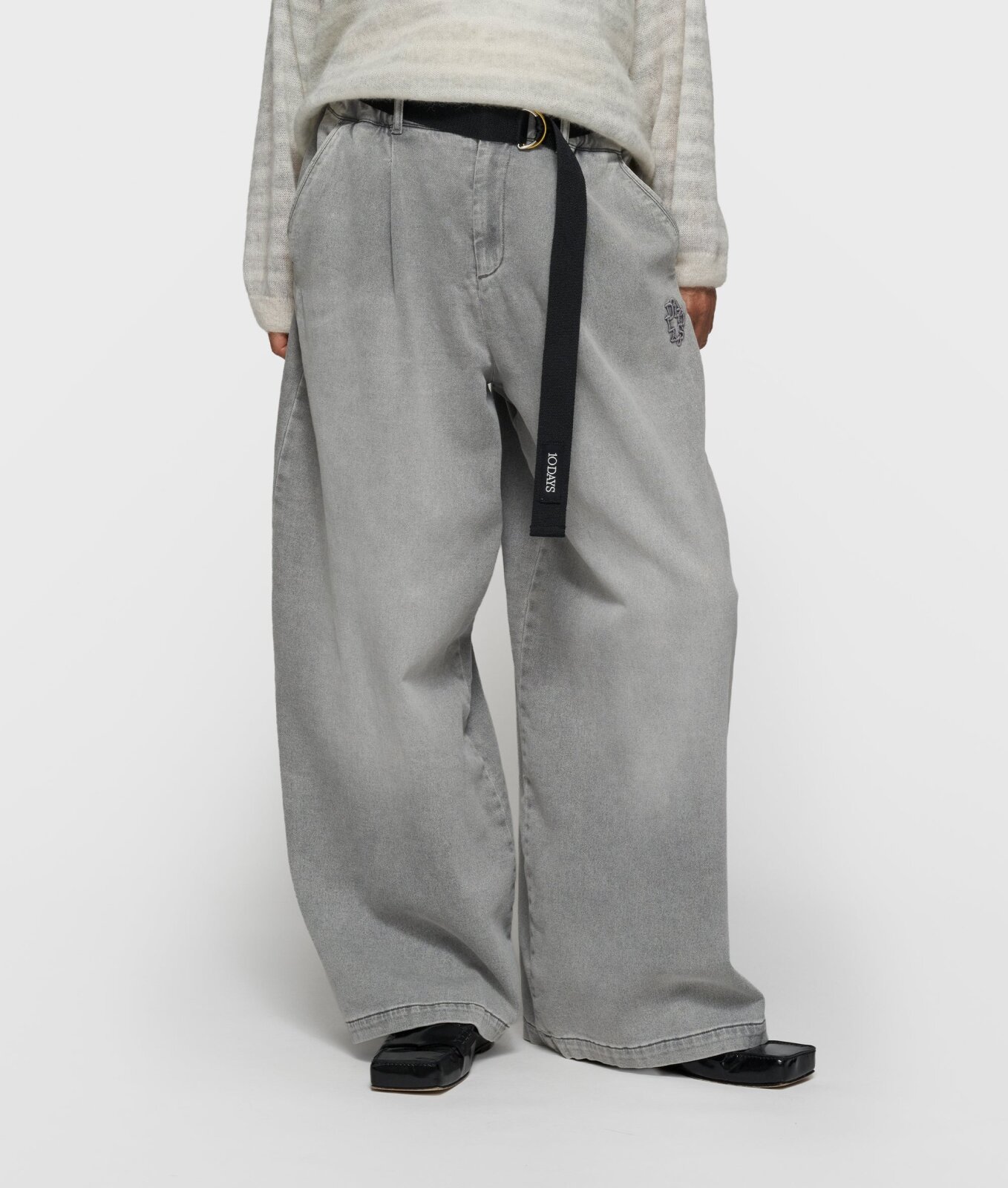 N.Y.A. | 10Days Hose mit weitem Bein grau denim mit Gürtel