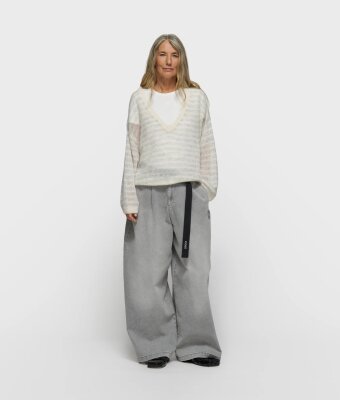 N.Y.A. | 10Days Hose mit weitem Bein grau denim mit Gürtel S
