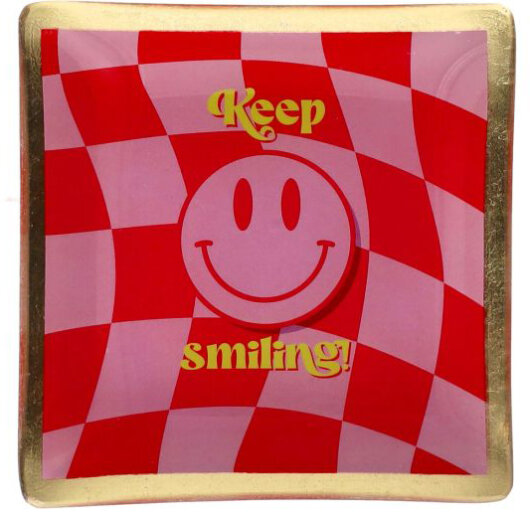 GIFTY Glasteller eckig S / "keep smiling" rosa rot ca. 10x0,8x10cm