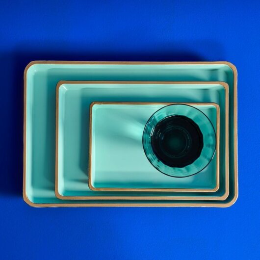 WV 3-teiliges Tablett-Set Türkis mit goldener Umrandung