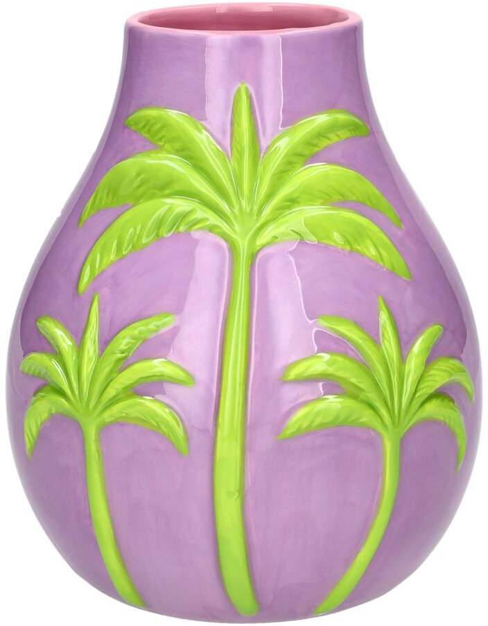 GIFTY Vase Blumenvase lila mit grünen Palmen ca. 17x16,8x20cm