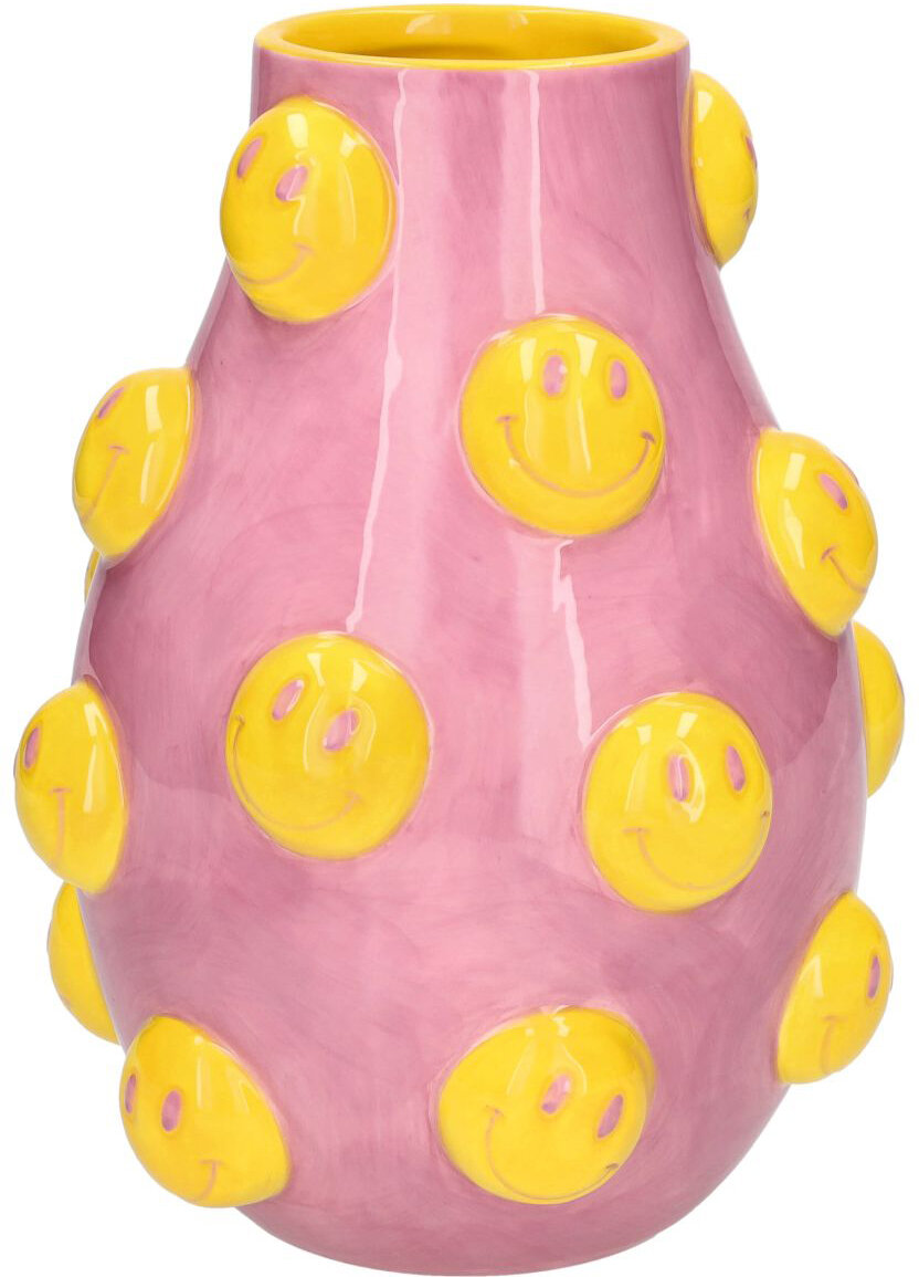 GIFTY Vase Blumenvase rosa mit Smileys gelb ca. 17,5x18x23,5cm