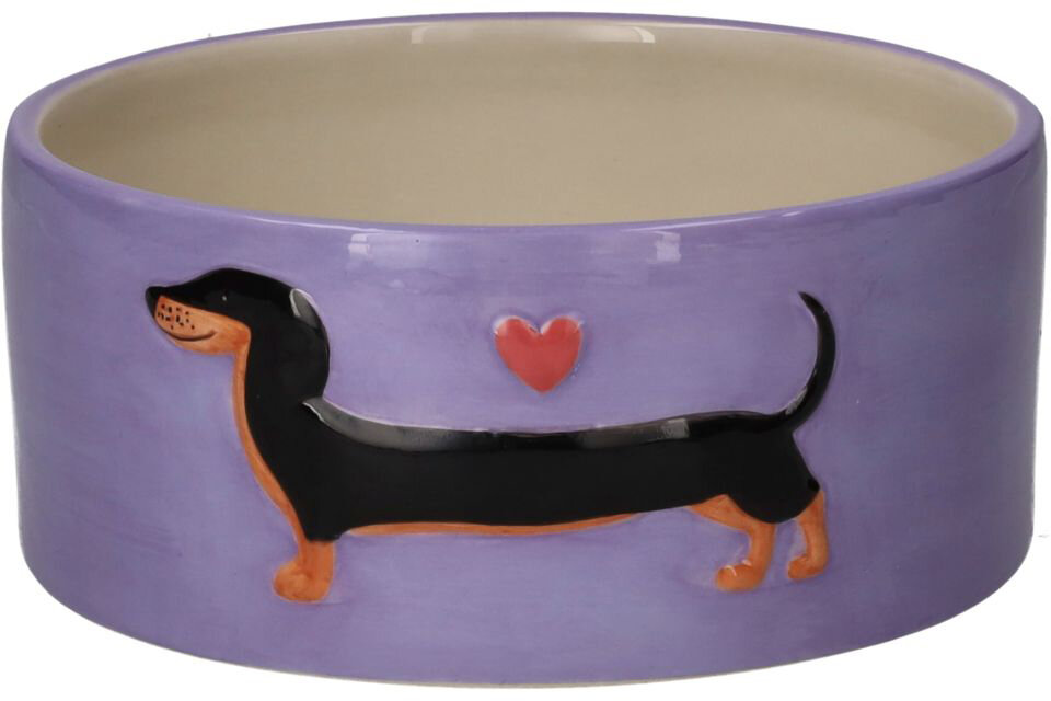 GIFTY Futternapf lila "Dackel" S ca. 17x17x7cm Steingut