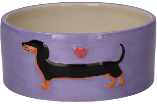 GIFTY Futternapf lila "Dackel" S ca. 17x17x7cm Steingut