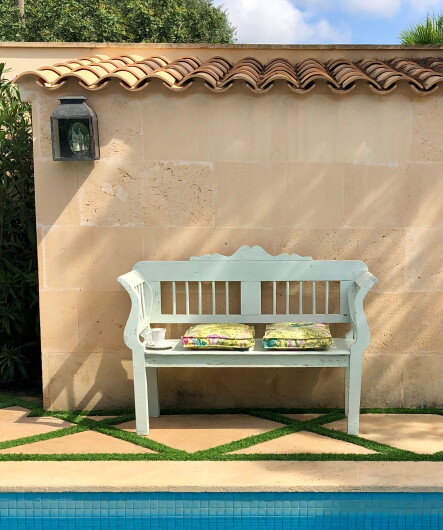 H.O.C.K. Eliza-Bouquet Outdoor Hocker Pouf rund ø45x45cm gelb Blumen-Motiv