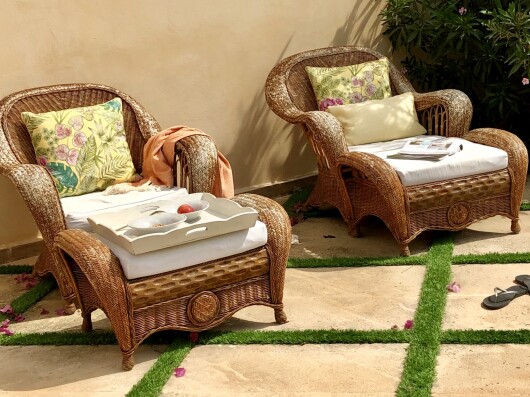 H.O.C.K. Eliza-Bouquet Outdoor Hocker Pouf rund ø45x45cm gelb Blumen-Motiv