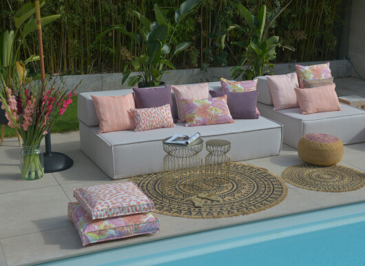 H.O.C.K. Sally Outdoor Hocker Pouf rund ø45x45cm col. 231 coral lachs sunny