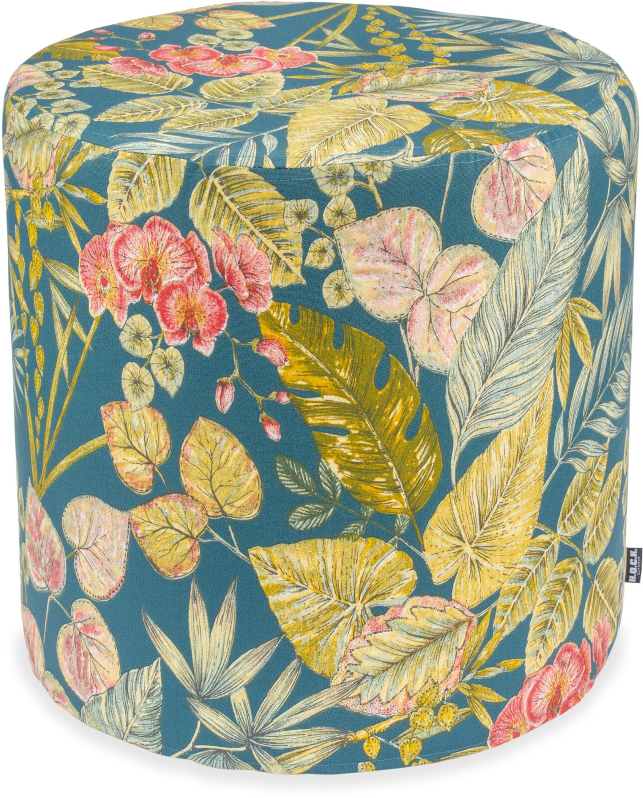 H.O.C.K. Eliza-Bouquet Outdoor Hocker Pouf rund ø45x45cm petrol Blumen-Motiv