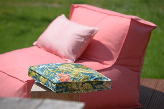 H.O.C.K. Eliza-Bouquet Outdoor Hocker Pouf rund ø45x45cm petrol Blumen-Motiv