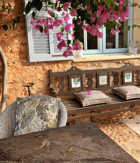 H.O.C.K. Eliza-Bouquet Outdoor Hocker Pouf rund ø45x45cm natur floral