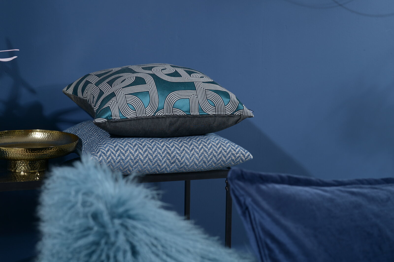 H.O.C.K. Zircono Hocker Cube eckig 45x45x45cm blau Zickzack