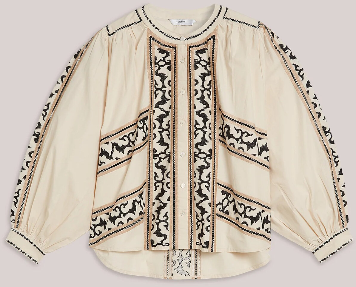 N.Y.A. | Summum Bestickte Bluse crispy Baumwolle creme beige