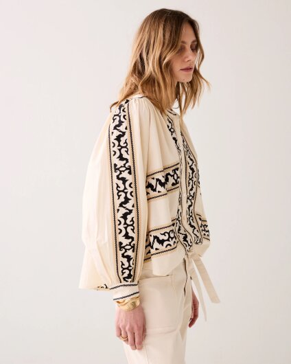 N.Y.A. | Summum Bestickte Bluse crispy Baumwolle creme beige