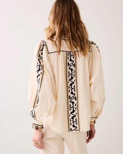 N.Y.A. | Summum Bestickte Bluse crispy Baumwolle creme beige