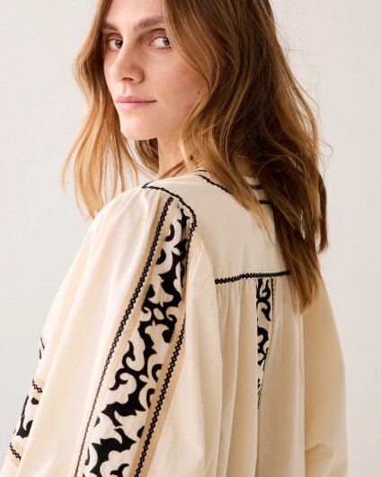 N.Y.A. | Summum Bestickte Bluse crispy Baumwolle creme beige L