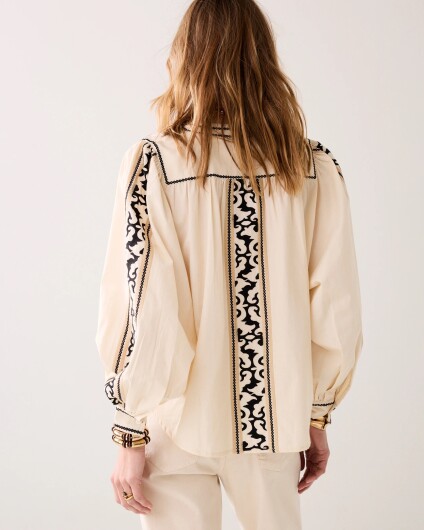 N.Y.A. | Summum Bestickte Bluse crispy Baumwolle creme beige M
